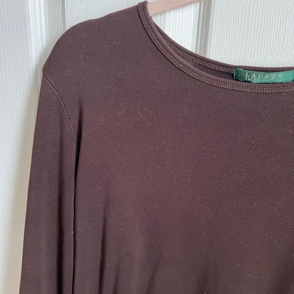 Ladies Lauren Ralph Lauren Long Sleeve Top Pocket‎ Ribbed Knit Casual Brown XL - Picture 2 of 8